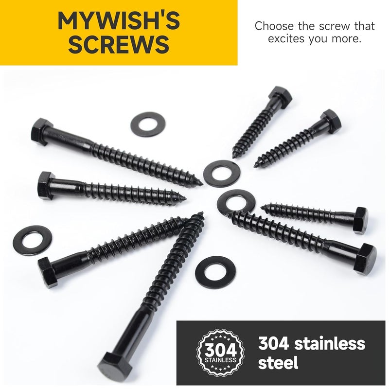 MYWISH (24Sets) 5/16" x 2" Hex Head Lag Bolts, Heavy Duty Lag Screws with Washers, 304 Stainless Steel Bolts 18-8, Lag Screws Wood Screws, Partial Thread Black Oxide, 5/16 Bolt by - Image 5